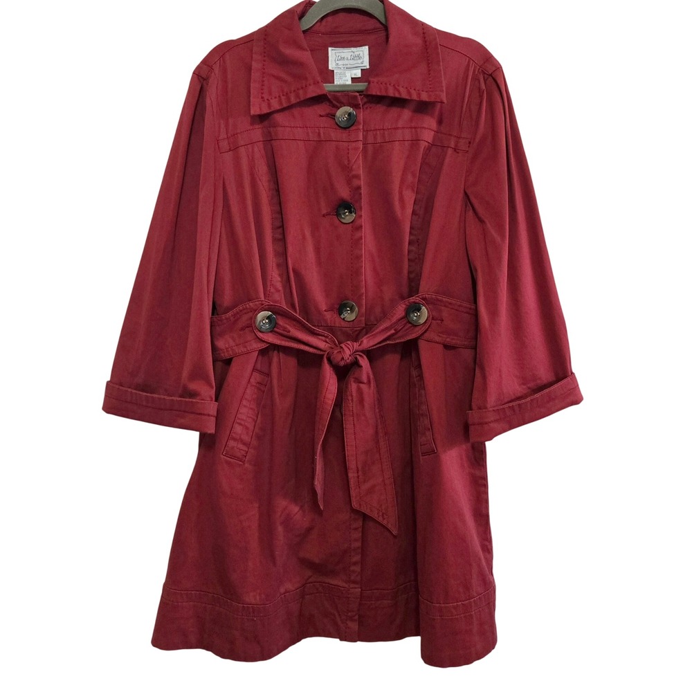 Live a Little Modern Brick Trench Coat Womens XL Belted 3/4 Sleeve Button Front